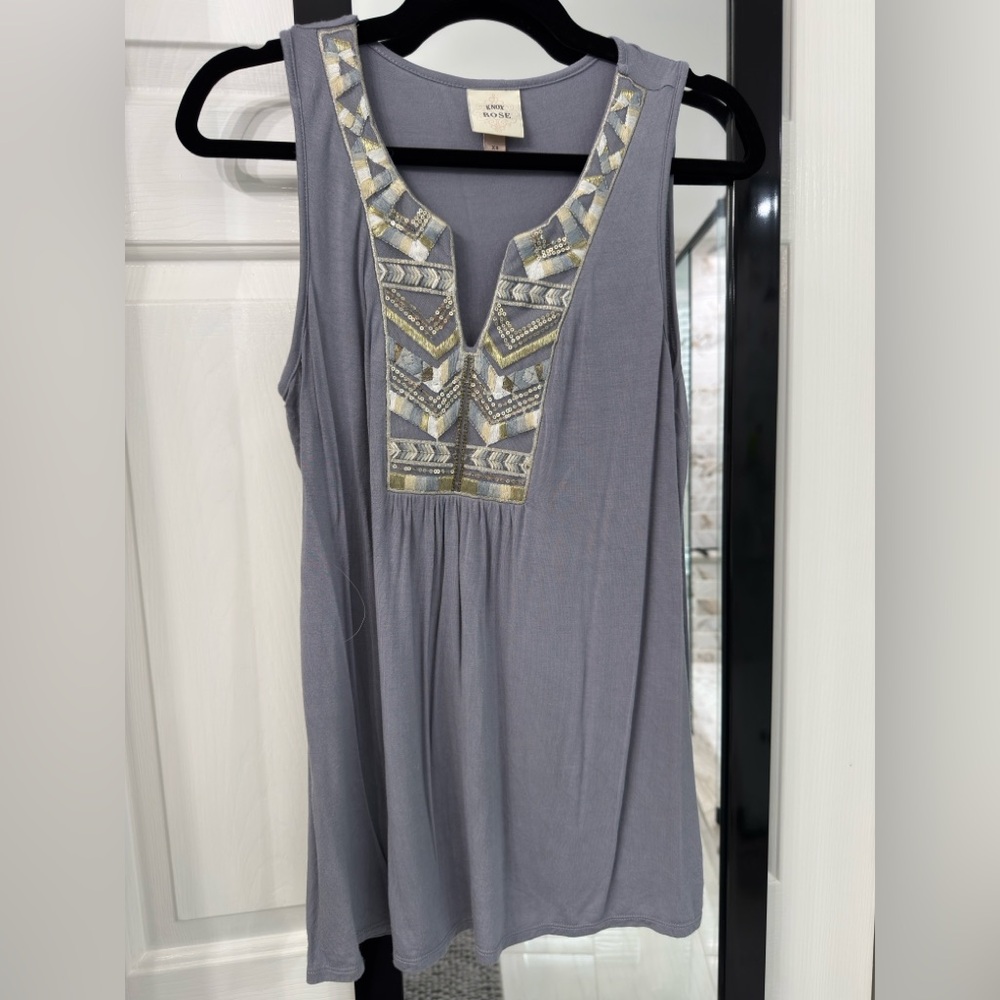 Knox Rose Gray Embellished Tank Top